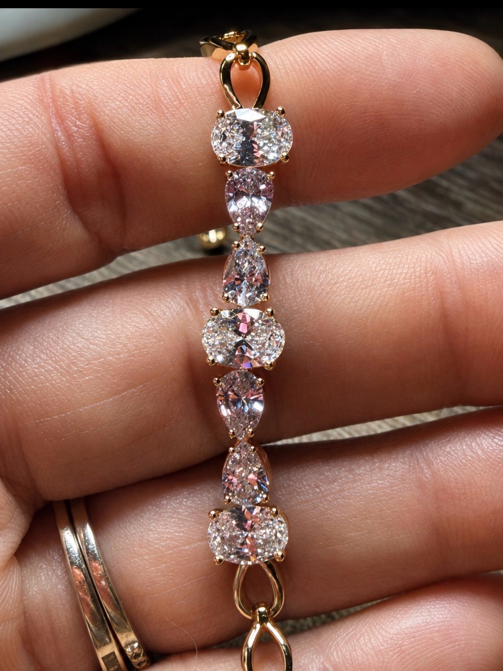 Gold-Filled Mixed-Cut Crystal Tennis Bracelet - Picture 2 of 4